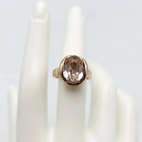 18kt Gold Plated Marked Pink Clear Glass Rhinestone Statement Ring Size 7.5 - Picture 1 of 6